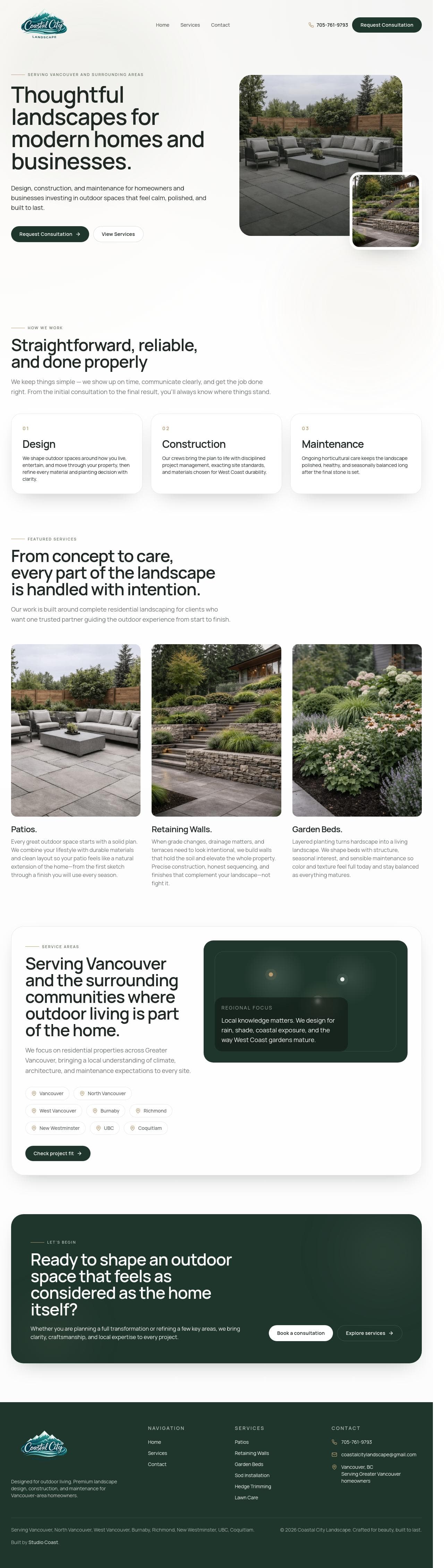 Full page homepage screenshot for Coastal City Landscape