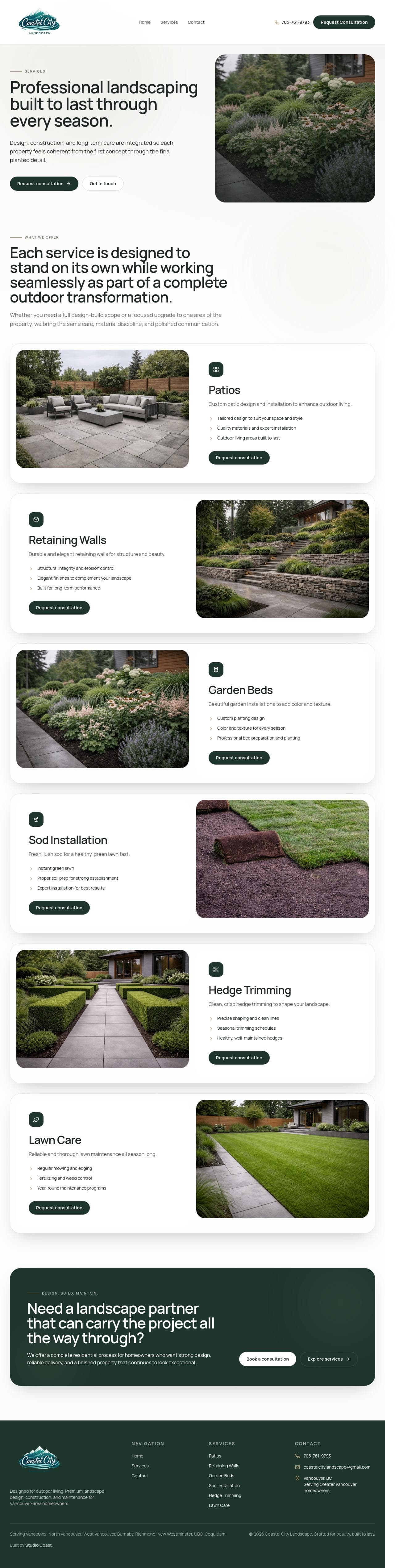 Full page services screenshot for Coastal City Landscape